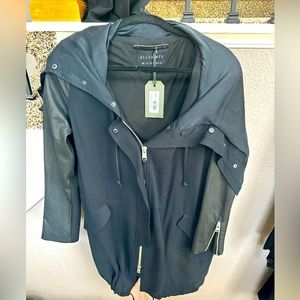 All Saints Jacket in Ink Blue with Leather Arms